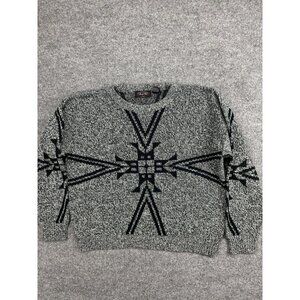 Vintage Pacific Club Sweater Mens L Gray Acrylic Aztec Crewneck Pullover Knit